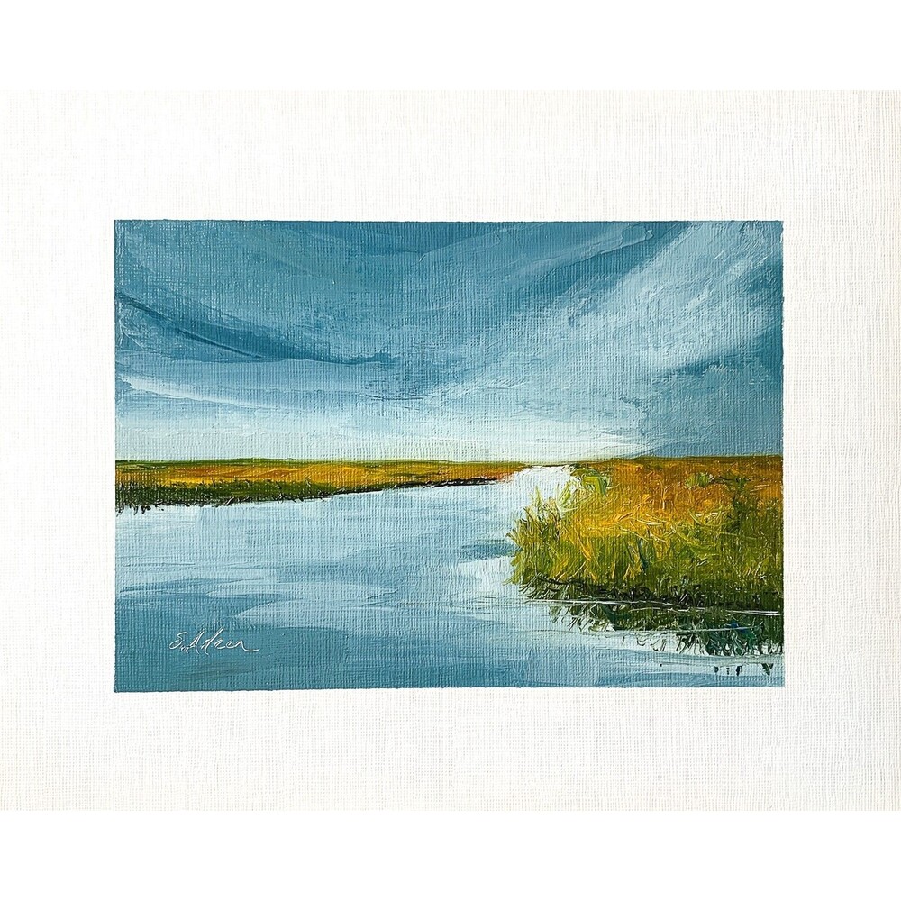 8x10 Original Oil Seascape Painting Marsh Lowcountry Clouds Coastal Art Signed